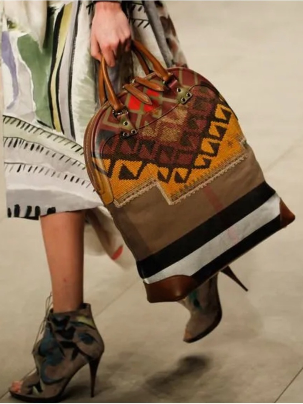 Burberry Multicolor Geometric Canvas & Leather Satchel - Pink, Yellow, Brown - Picture 9 of 10